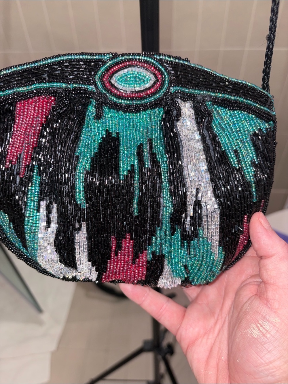 Bijoux Terner Vintage Beaded Abstract Evening Clutch – Turquoise, Pink & Silver - Picture 2 of 6